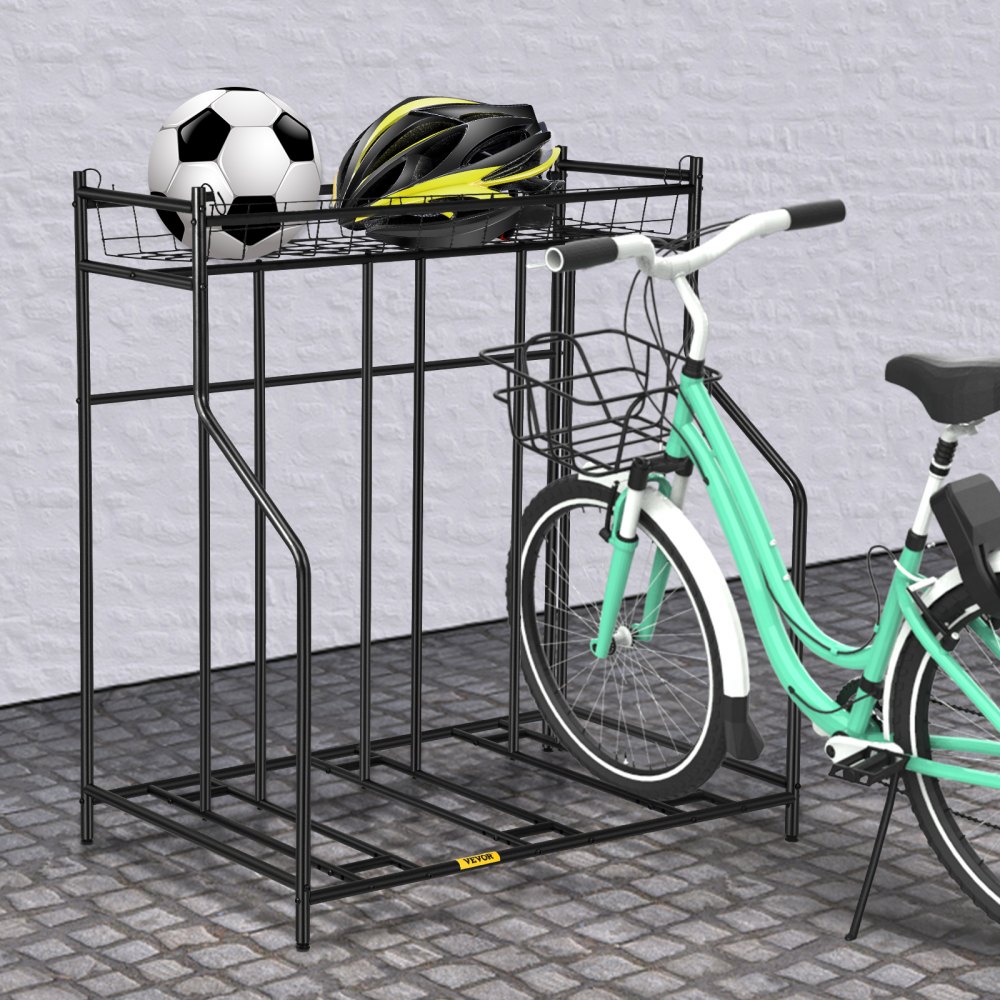 Soporte para bicicleta VEVOR, soporte para bicicleta de piso, anchos ajustables de metal para almacenamiento de soporte de bicicleta con cesta, (soporte para 3 bicicletas)