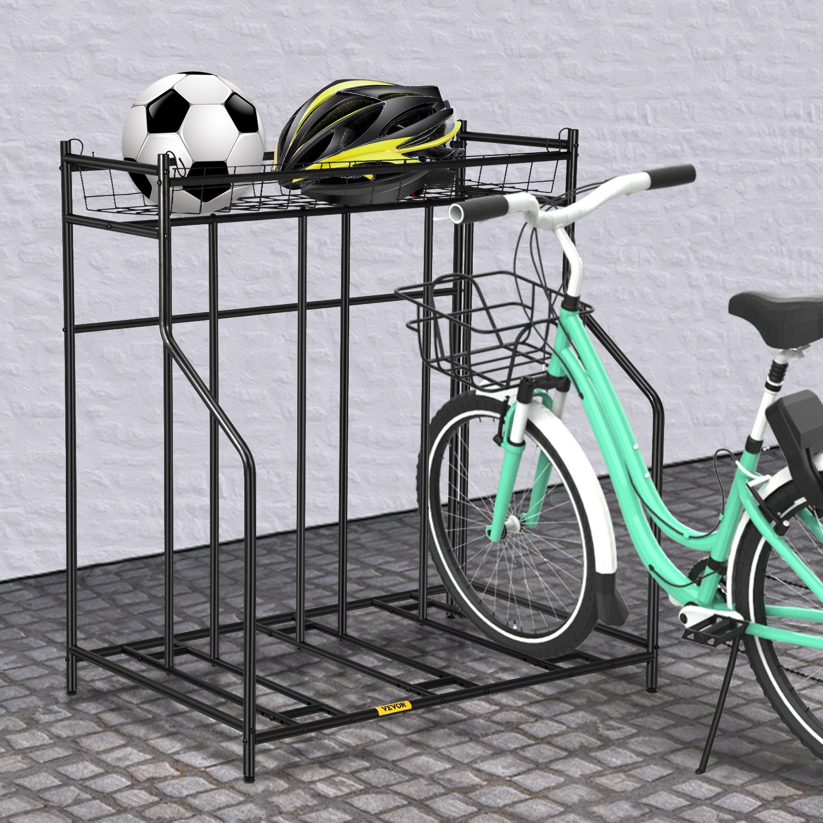 Soporte para bicicleta VEVOR, soporte para bicicleta de piso, anchos ajustables de metal para almacenamiento de soporte de bicicleta con cesta, (soporte para 3 bicicletas)