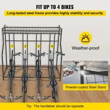 Soporte para bicicleta VEVOR, soporte para bicicleta de piso, anchos ajustables de metal para almacenamiento de soporte de bicicleta con cesta, (soporte para 4 bicicletas)