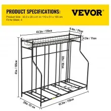Soporte para bicicleta VEVOR, soporte para bicicleta de piso, anchos ajustables de metal para almacenamiento de soporte de bicicleta con cesta, (soporte para 4 bicicletas)