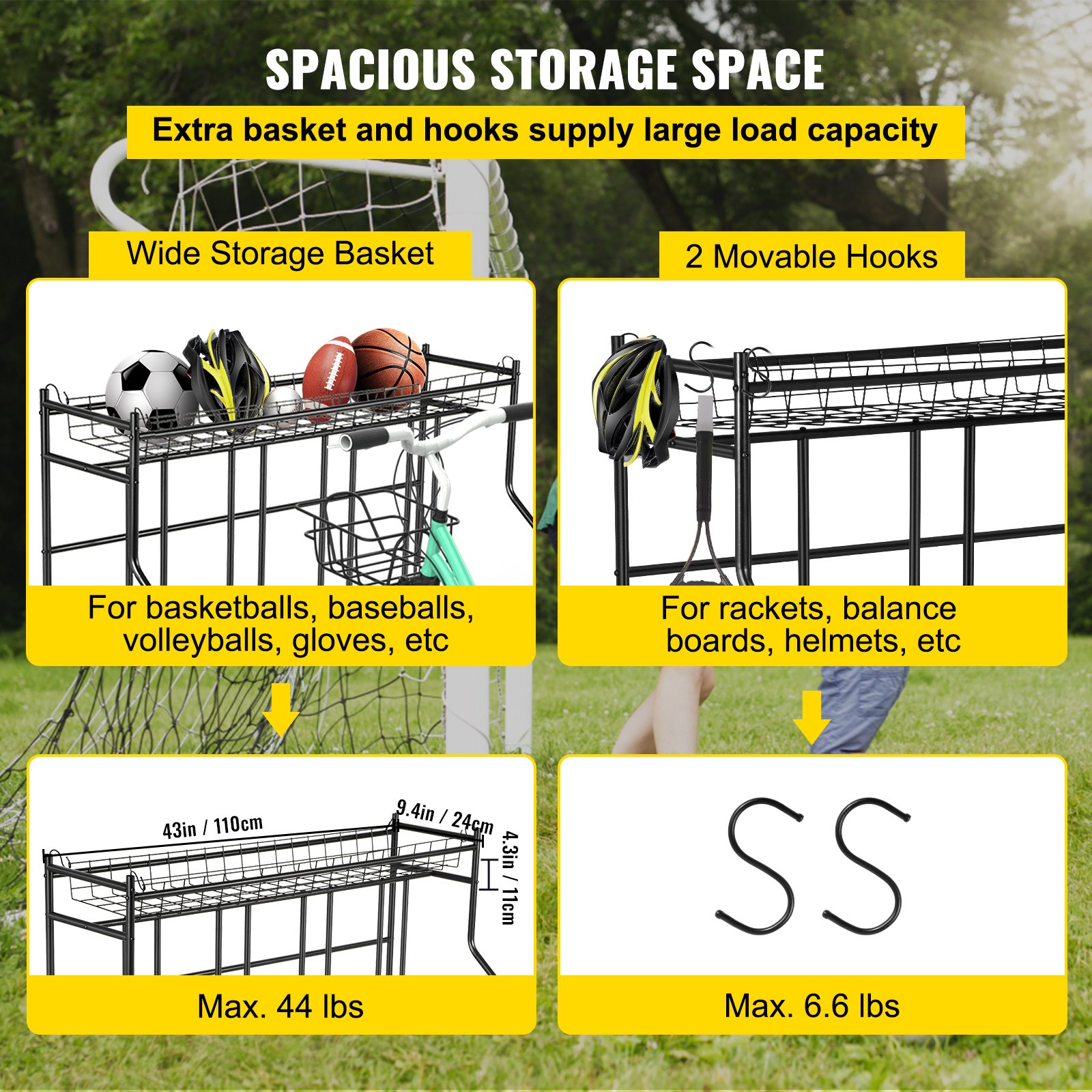 VEVOR - Soporte para bicicletas de suelo, de metal, ajustable en anchura, con cesta (4 bicicletas)