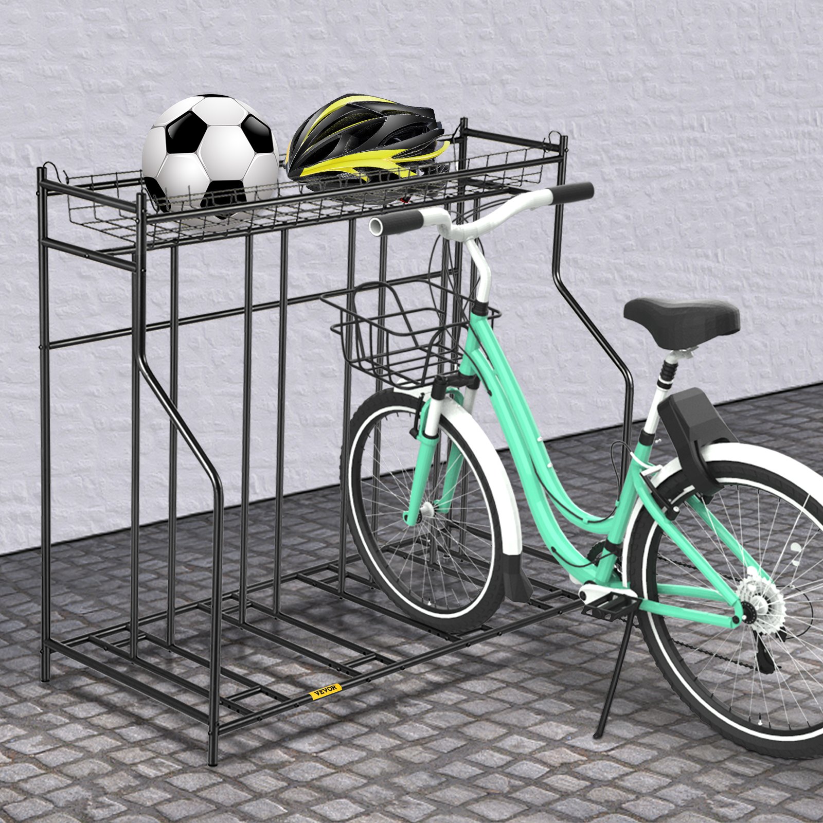 VEVOR - Soporte para bicicletas de suelo, de metal, ajustable en anchura, con cesta (4 bicicletas)