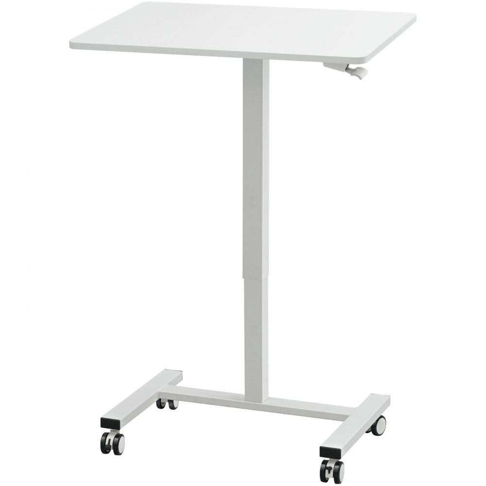 Escritorio móvil VEVOR blanco con ruedas y altura ajustable, diseño elegante y moderno.