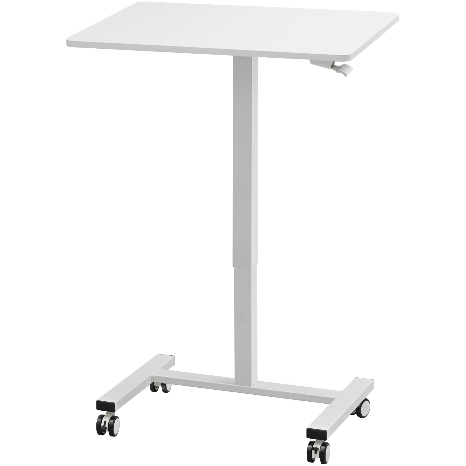 Escritorio móvil VEVOR blanco con ruedas y altura ajustable, diseño elegante y moderno.