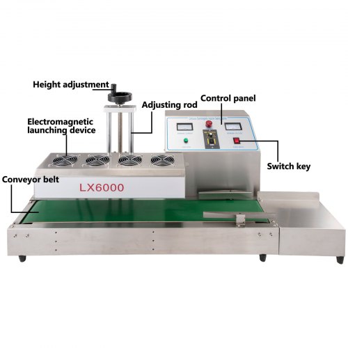 VEVOR LX-6000 Sellador de botellas por inducción Diámetro de la tapa 20-80 mm Máquina de sellado por inducción Sellador de inducción continua Máquina de sellado por inducción de calor para botellas de 80-300 mm de altura