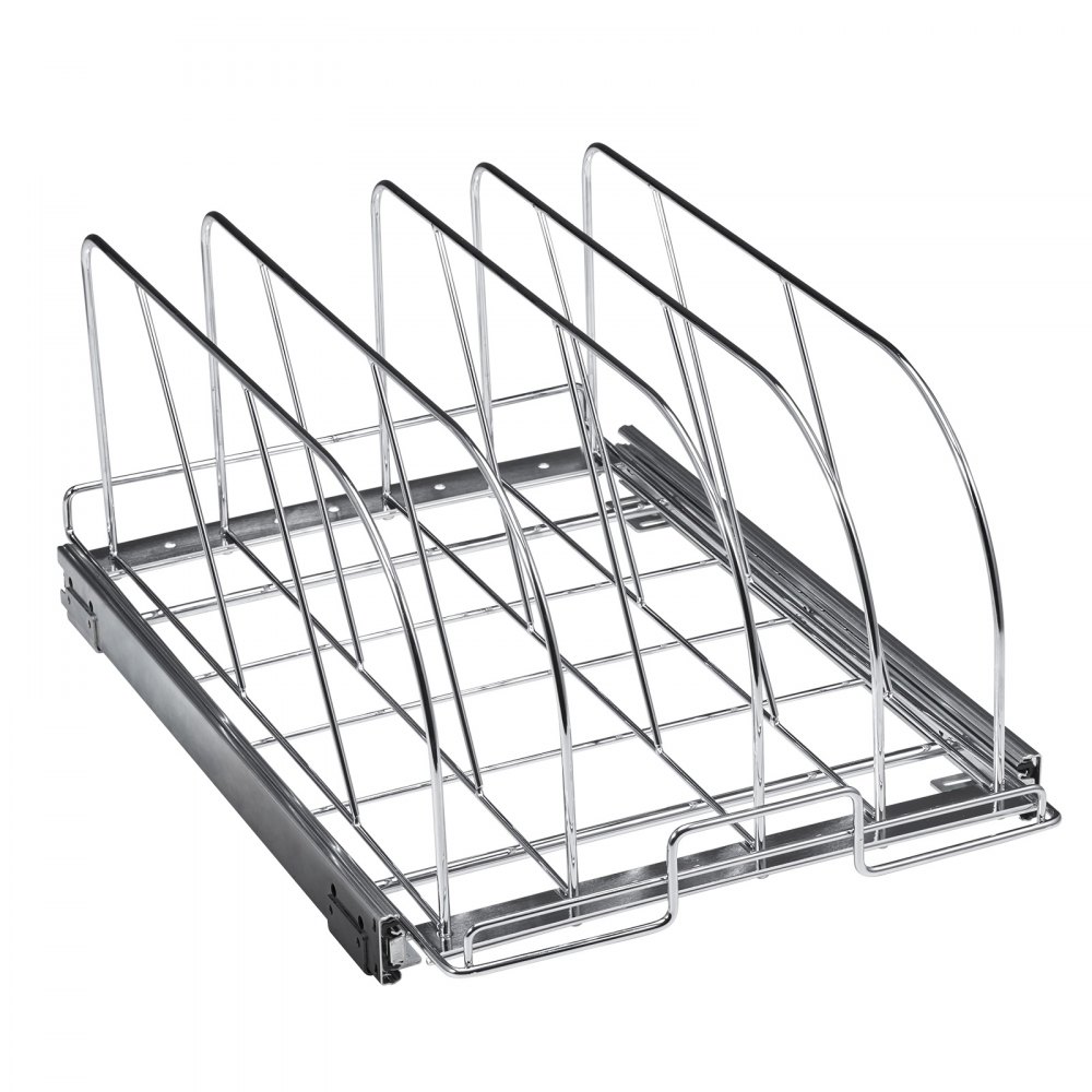VEVOR - Estante para sartenes y ollas, organizador extensible extraíble para debajo del gabinete, bandeja para hornear galletas, divisores de alambre ajustables, soporte de tapa de acero para gabinetes de cocina y despensa, 12.5" de ancho