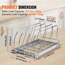 VEVOR - Estante para sartenes y ollas, organizador extensible extraíble debajo del gabinete, bandeja para hornear galletas, divisores de alambre ajustables, soporte de tapa de acero para gabinete de cocina y almacenamiento de despensa, 8.5 pulgadas de ancho