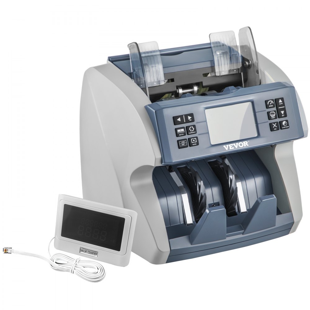 Máquina contadora de dinero VEVOR, Denominaciones mixtas, 2CIS, UV, MG, MT, IR, DB Detecciones de billetes falsos con múltiples modelos de trabajo, 800/1000/1200/1500pcs/min Máquina contadora de billetes con pantalla externa