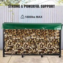 Tuspuzz Estante de Leña con Cubierta 305 x 36,2 x 122 cm Estante para Leña Exterior Capacidad de Carga 816 kg Estante de Leña de Acero Estante para Leña con Pies Estante de Registro de Chimenea Negro