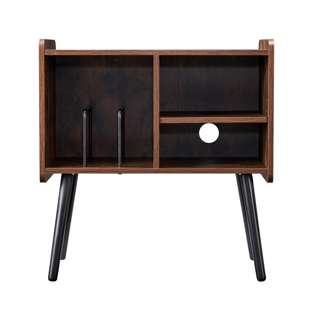 Soporte para tocadiscos de madera de 2 niveles con 3 gabinetes, color negro y marrón
