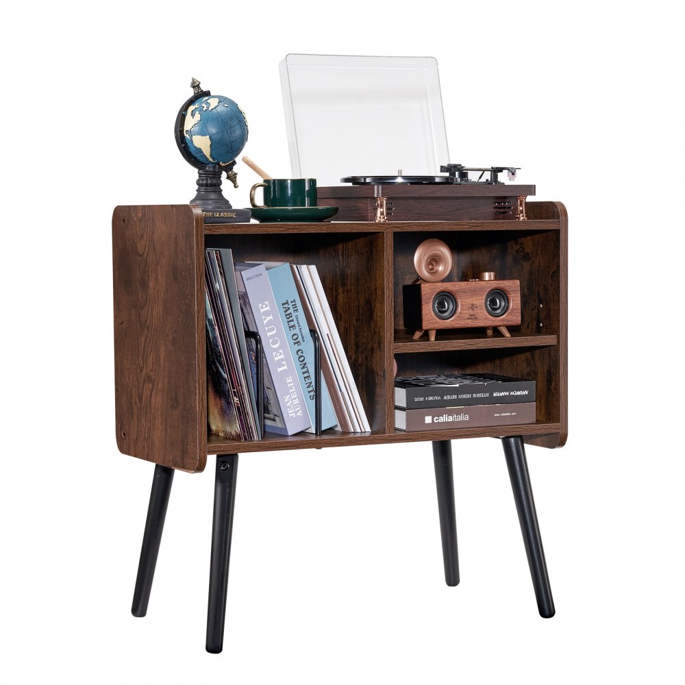 VEVOR - Soporte para tocadiscos (hasta 100 álbumes), mueble vintage para discos de vinilo con estantes extraíbles, mesa para tocadiscos con altura ajustable para salón y dormitorio, color marrón