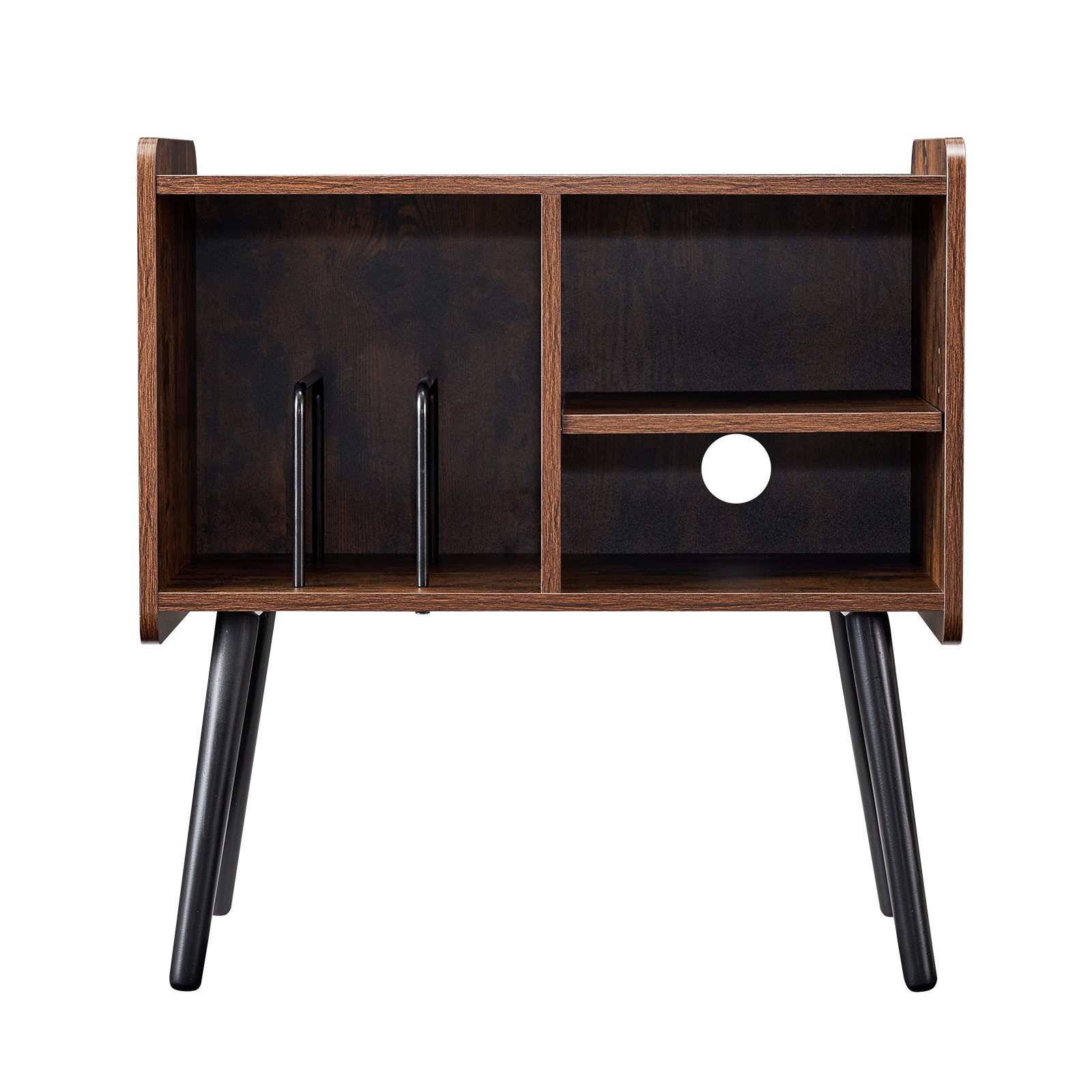 Soporte para tocadiscos de madera de 2 niveles con 3 gabinetes, color negro y marrón