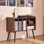 VEVOR - Soporte para tocadiscos (hasta 220 álbumes), mueble vintage para discos de vinilo con estantes extraíbles, mesa para tocadiscos con altura ajustable para salón y dormitorio, color marrón