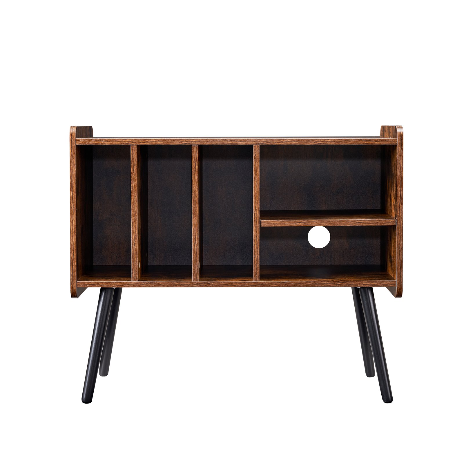 Soporte para tocadiscos de madera de 2 niveles con 3 gabinetes, color marrón