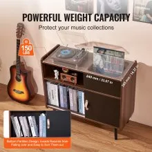 Soporte para tocadiscos de madera de 3 niveles con puerta corrediza y regleta de enchufes