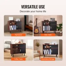 Soporte para tocadiscos de madera de 3 niveles con puerta corrediza y regleta de enchufes