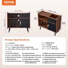 Soporte para tocadiscos de madera de 3 niveles con puerta corrediza y regleta de enchufes