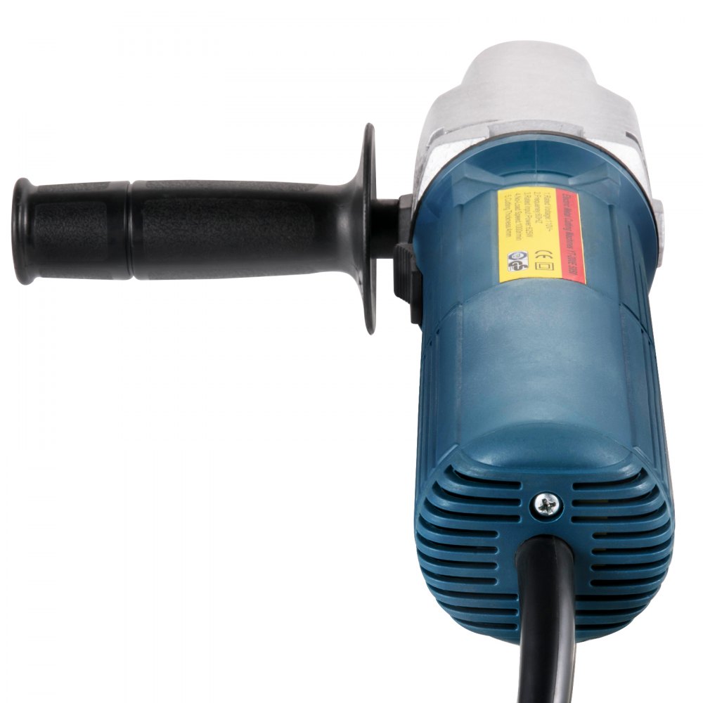 Cortadora de metal eléctrica VEVOR con mango ergonómico negro y cuerpo compacto azul.