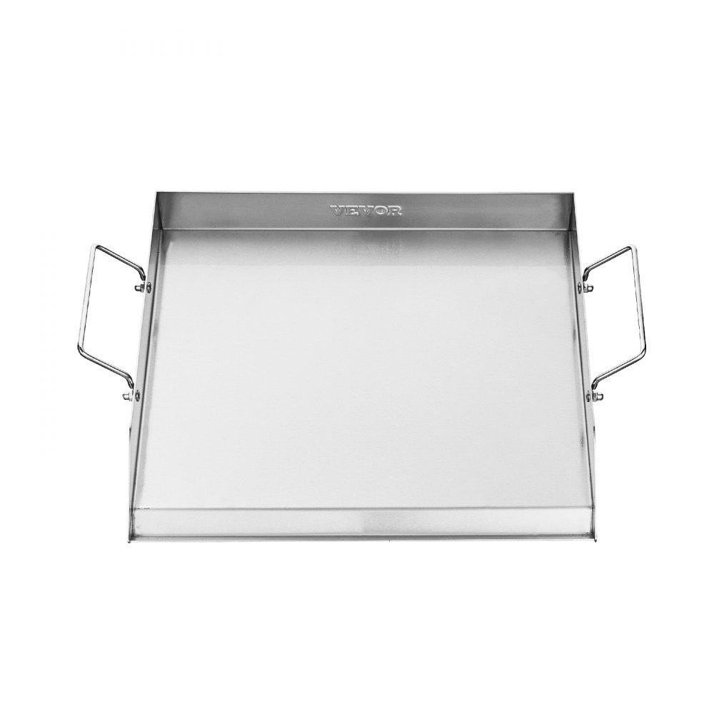 VEVOR Parrilla de Acero Inoxidable con Placa Rectangular Universal(448 x 370 mm) con Superficie Plana, Parrilla de Gas para Barbacoa, Utensilios de Cocina Familiares con Mango, Acero Original