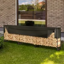 VEVOR Estante para leña para exteriores de 12.7 pies con cubierta, 152 x 14.2 x 46.1 pulgadas, soporte para leña resistente y cubierta impermeable Oxford 600D para chimenea, patio, estante de almacena