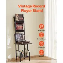Tocadiscos de 5 niveles con luz LED y puertos USB Estante de vinilo de metal negro