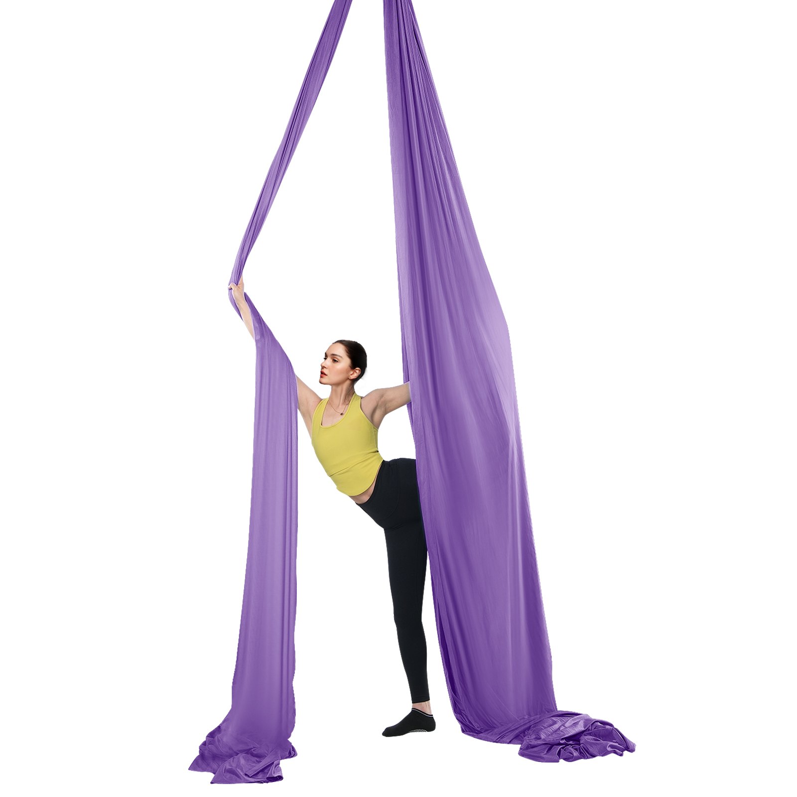 Hamaca y columpio de yoga aéreo VEVOR, 4,4 yardas, kit de iniciación al yoga con tela de nailon de 100 g/m², accesorios de montaje completos y guía de fácil instalación, vuelo antigravedad para todos los niveles de fitness y culturismo, morado