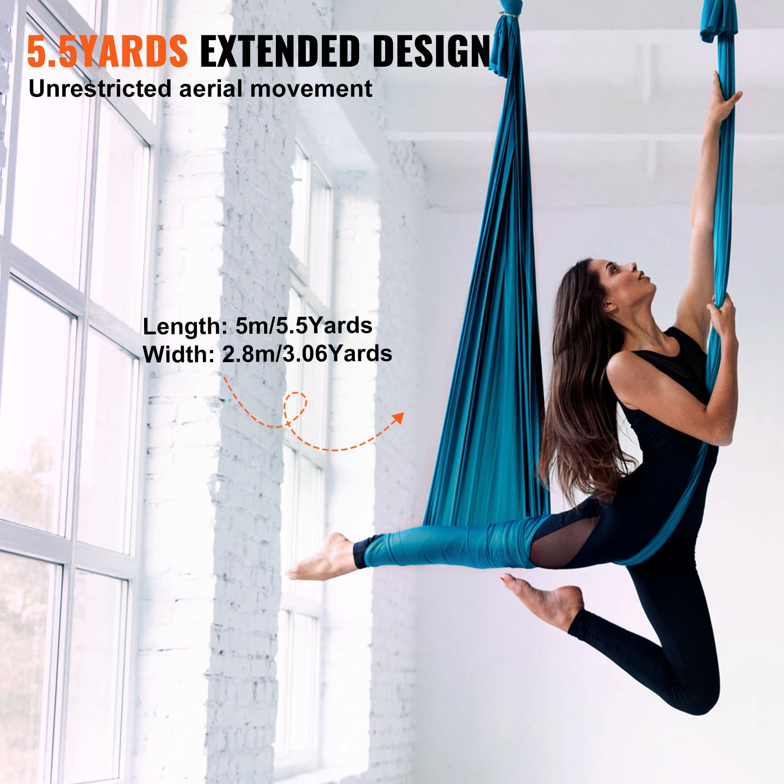 Hamaca y columpio de yoga aéreo VEVOR, 5,5 yardas, kit de inicio de yoga aéreo con tela de nailon de 100 g/m², accesorios de montaje completos y guía de instalación sencilla, vuelo antigravedad para todos los niveles de fitness y culturismo, color verde