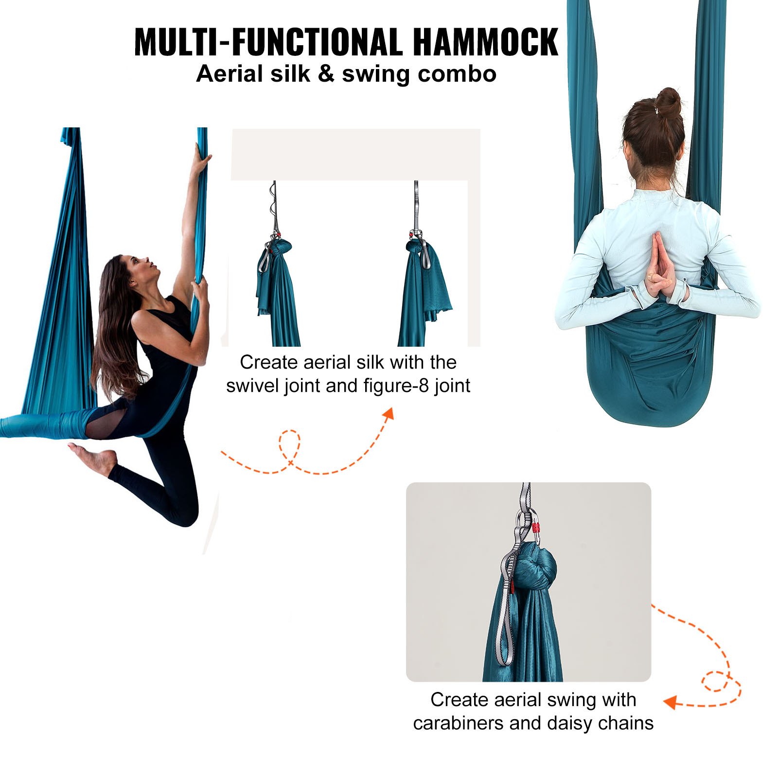 Hamaca y columpio de yoga aéreo VEVOR, 5,5 yardas, kit de inicio de yoga aéreo con tela de nailon de 100 g/m², accesorios de montaje completos y guía de instalación sencilla, vuelo antigravedad para todos los niveles de fitness y culturismo, color verde