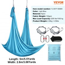 VEVOR - Hamaca y columpio para yoga aéreo, 5,5 yardas, kit de inicio para yoga aéreo con tela de nailon de 100 g/m², accesorios de montaje completos y guía de instalación sencilla, vuelo antigravedad para todos los niveles de fitness y culturismo, color azul