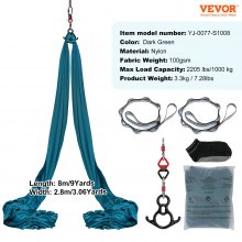 VEVOR Columpio aéreo de seda y yoga, 8,7 yardas, kit de hamaca aérea para yoga con tela de nailon de 100 g/m², accesorios de montaje completo y guía de configuración fácil, vuelo antigravedad para todos los niveles, fitness, culturismo, verde