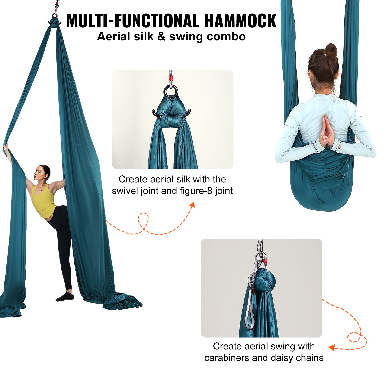 VEVOR - Hamaca de yoga aérea de 8,7 yardas con tela de nailon de 100 g/m², accesorios de montaje completos y guía de instalación sencilla. Vuelo antigravedad para todos los niveles de fitness y culturismo. Verde.