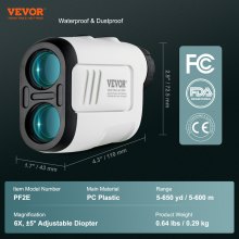 VEVOR Telémetro de golf, telémetro láser de caza de golf de 650 yardas, medición de distancia de aumento 6X, accesorio de golf con bloqueo de bandera de alta precisión, interruptor de pendiente, escaneo continuo y baterías