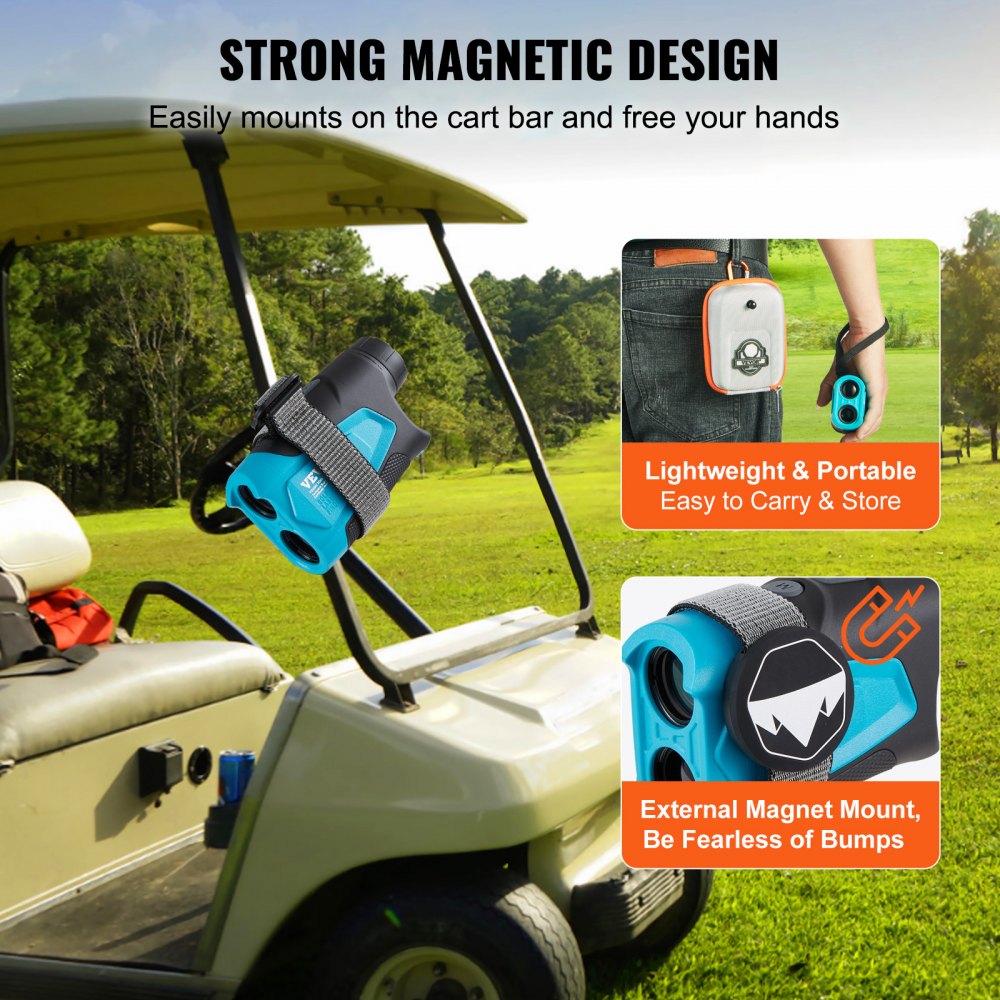 Telémetro de golf VEVOR, telémetro láser para golf y caza de 900 yardas, medición de distancia con aumento de 6X, accesorio de golf con soporte magnético externo, bloqueo de bandera de alta precisión, pendiente y baterías