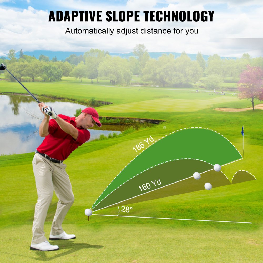 Telémetro de golf VEVOR, telémetro láser para golf y caza de 900 yardas, medición de distancia con aumento de 6X, accesorio de golf con soporte magnético externo, bloqueo de bandera de alta precisión, pendiente y baterías