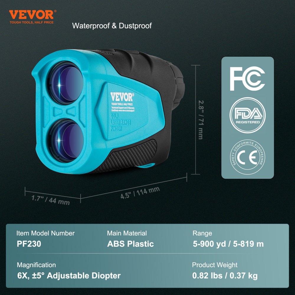 Telémetro de golf VEVOR, telémetro láser para golf y caza de 900 yardas, medición de distancia con aumento de 6X, accesorio de golf con soporte magnético externo, bloqueo de bandera de alta precisión, pendiente y baterías