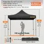 Carpa plegable VEVOR de 3 x 3 m para exteriores, con paredes laterales extraíbles y bolsa con ruedas, resistente a los rayos UV, impermeable, ideal para fiestas, jardín y patio, color negro