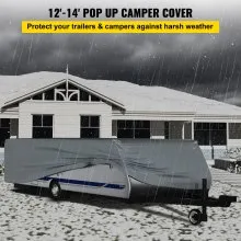 VEVOR Pop Up Camper Cover, apto para remolques de 12'-14', Ripstop 4 capas de tela no tejida plegable para remolque, resistente a los rayos UV, resistente al agua, cubierta de almacenamiento para caravana con 3 cuerdas a prueba de viento y 1 bolsa de almacenamiento, gris
