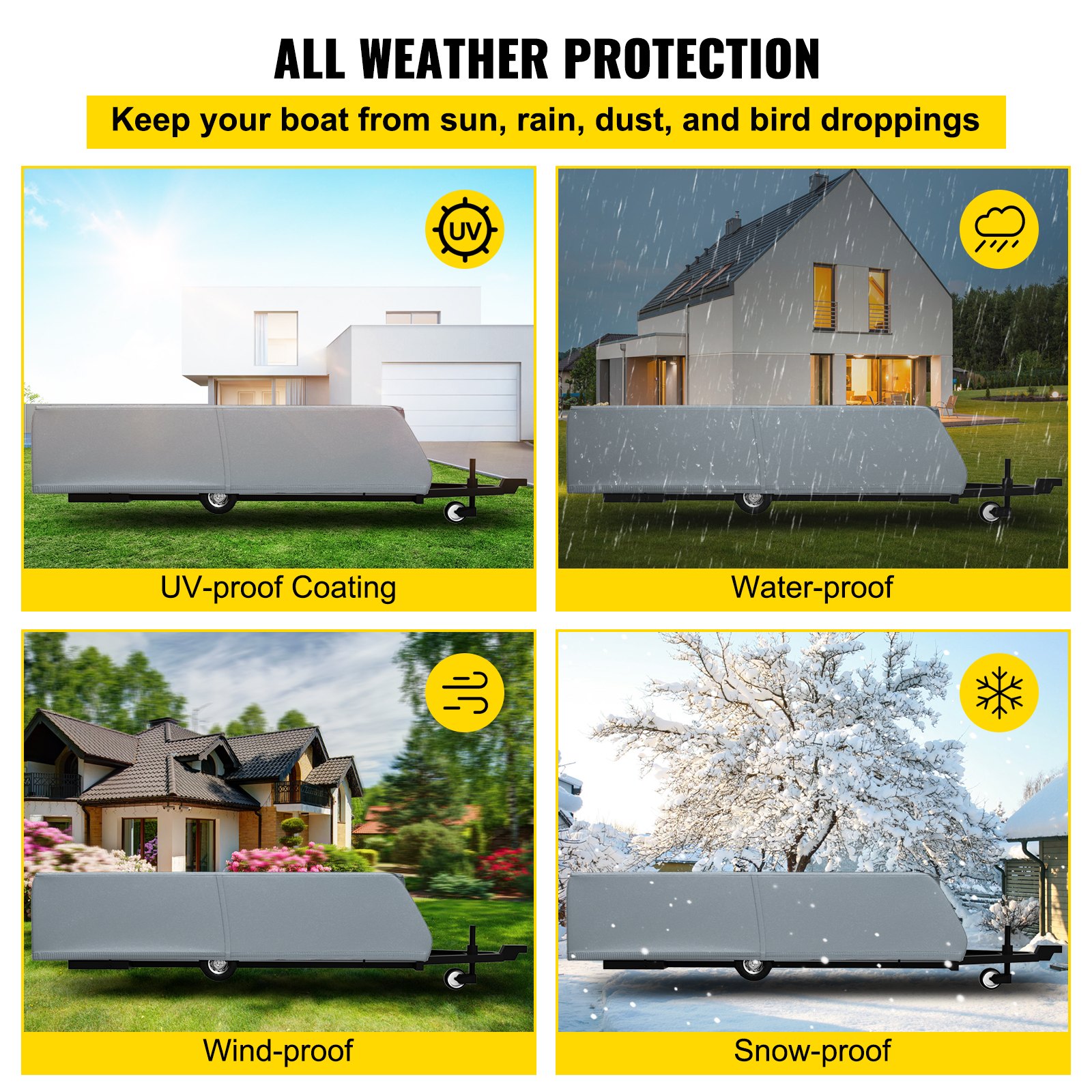 VEVOR Pop Up Camper Cover, apto para remolques de 12'-14', Ripstop 4 capas de tela no tejida plegable para remolque, resistente a los rayos UV, resistente al agua, cubierta de almacenamiento para caravana con 3 cuerdas a prueba de viento y 1 bolsa de almacenamiento, gris
