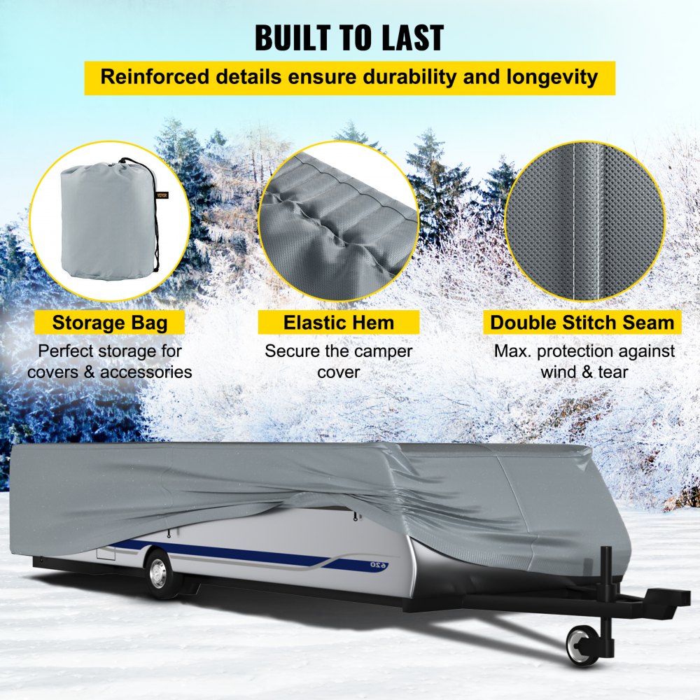 VEVOR Pop Up Camper Cover, apto para remolques de 16'-18', Ripstop 4 capas de tela no tejida plegable para remolque, resistente a los rayos UV, resistente al agua, cubierta de almacenamiento para caravana con 3 cuerdas a prueba de viento y 1 bolsa de almacenamiento, gris