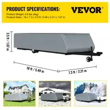 VEVOR Pop Up Camper Cover, apto para remolques de 16'-18', Ripstop 4 capas de tela no tejida plegable para remolque, resistente a los rayos UV, resistente al agua, cubierta de almacenamiento para caravana con 3 cuerdas a prueba de viento y 1 bolsa de almacenamiento, gris