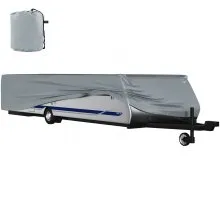 VEVOR Pop Up Camper Cover, apto para remolques de 16'-18', Ripstop 4 capas de tela no tejida plegable para remolque, resistente a los rayos UV, resistente al agua, cubierta de almacenamiento para caravana con 3 cuerdas a prueba de viento y 1 bolsa de almacenamiento, gris