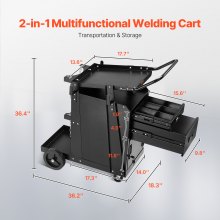 Carro de soldadura con 2 cajones, carro de soldadura resistente y gabinete con cerradura, capacidad de carga de 350 libras