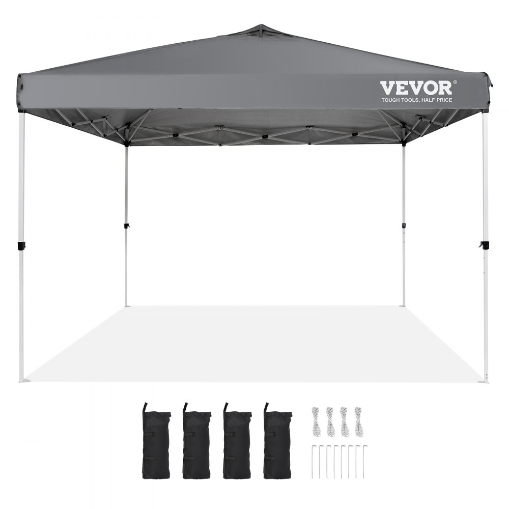 VEVOR Tienda de campaña con dosel emergente, 10 x 10 pies, lona recubierta de plata de PU 250 D, con bolsa con ruedas portátil y 4 bolsas de arena, cenador impermeable y refugio solar para fiestas al