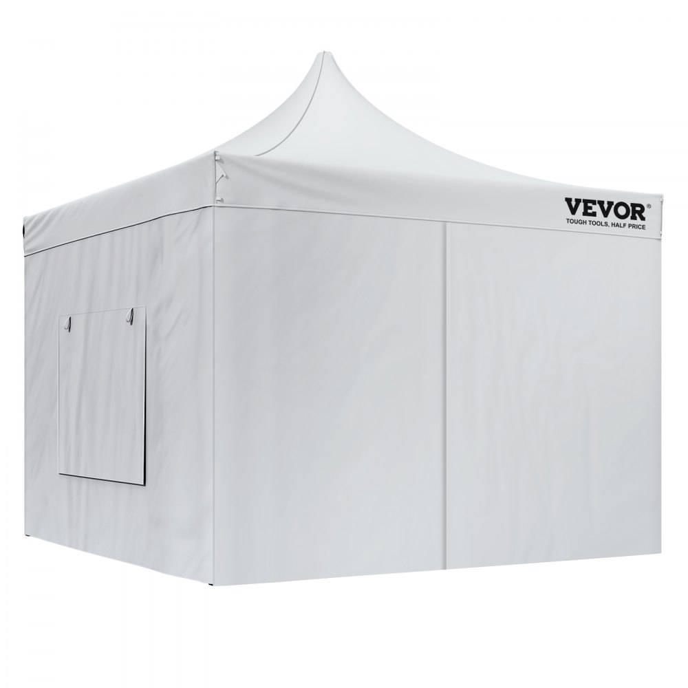 Carpa emergente VEVOR blanca con paredes laterales y logotipo, ideal para eventos al aire libre y protección.
