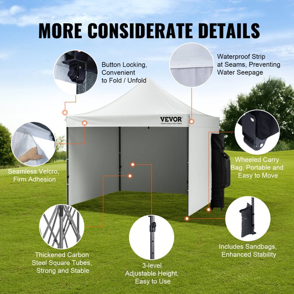 VEVOR Carpa plegable de 3 x 3 m con paredes laterales extraíbles, toldo portátil instantáneo y bolsa con ruedas, resistente a los rayos UV, impermeable, carpa cerrada para eventos al aire libre, patio, jardín, fiesta y camping.
