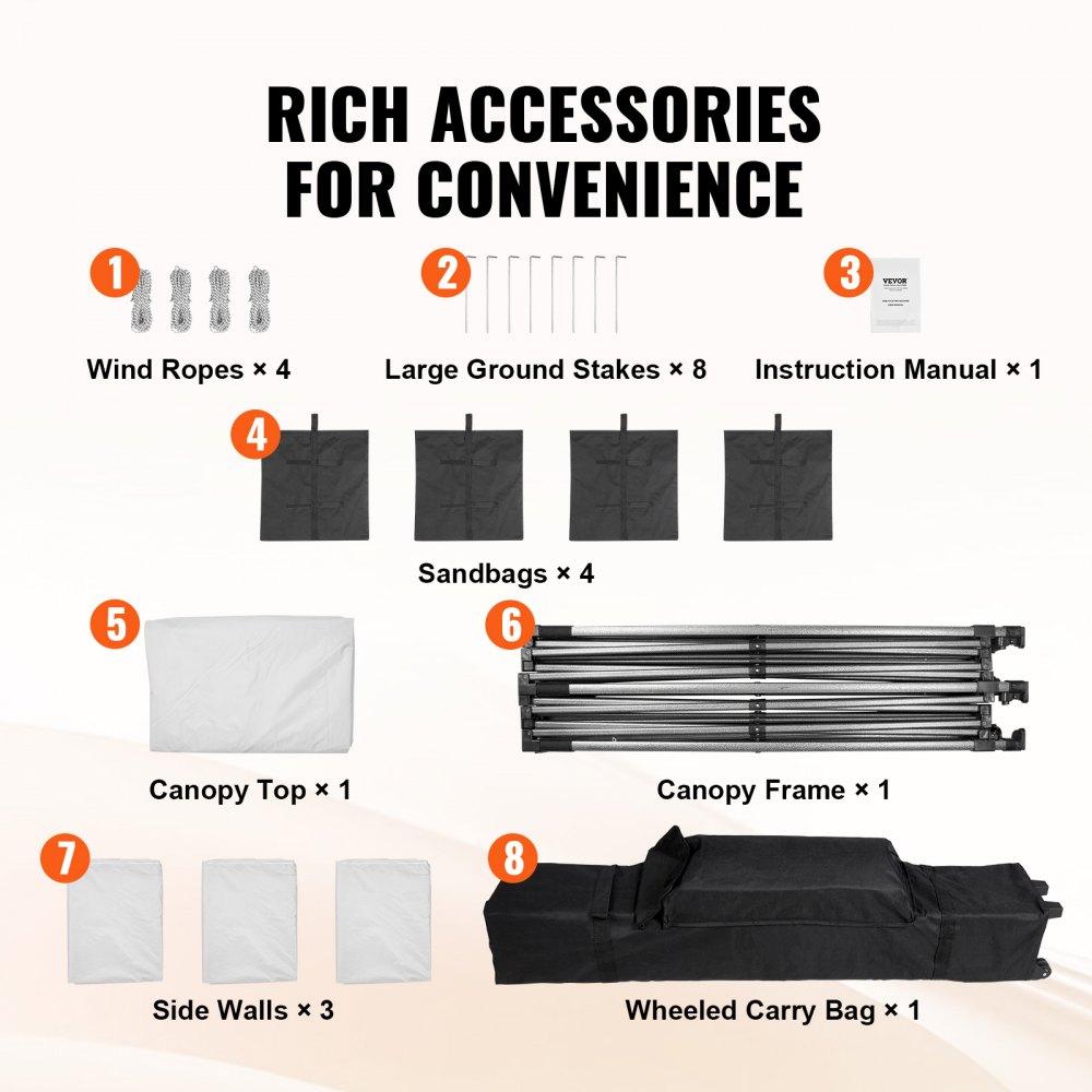 VEVOR Carpa plegable de 3 x 3 m con paredes laterales extraíbles, toldo portátil instantáneo y bolsa con ruedas, resistente a los rayos UV, impermeable, carpa cerrada para eventos al aire libre, patio, jardín, fiesta y camping.