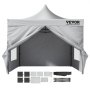 Carpa emergente VEVOR en gris con accesorios, incluidos pesos, paredes laterales y bolsa de transporte.