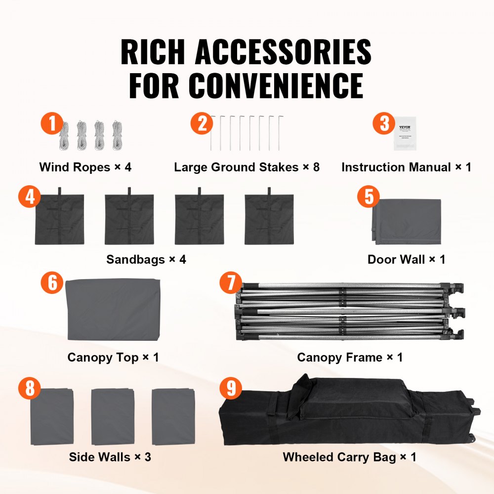 Toldo desplegable VEVOR de 10 x 10 pies con paredes laterales extraíbles, toldos instantáneos, cenador portátil y bolsa con ruedas, resistente a los rayos UV, resistente al agua, tienda de campaña cerrada para eventos al aire libre, patio, fiesta, camping