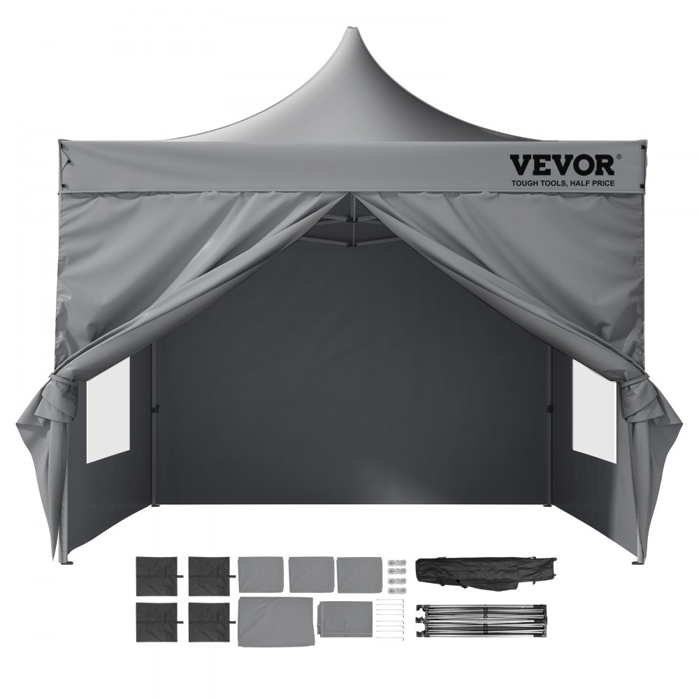 Toldo desplegable VEVOR de 10 x 10 pies con paredes laterales extraíbles, toldos instantáneos, cenador portátil y bolsa con ruedas, resistente a los rayos UV, resistente al agua, tienda de campaña cerrada para eventos al aire libre, patio, fiesta, camping