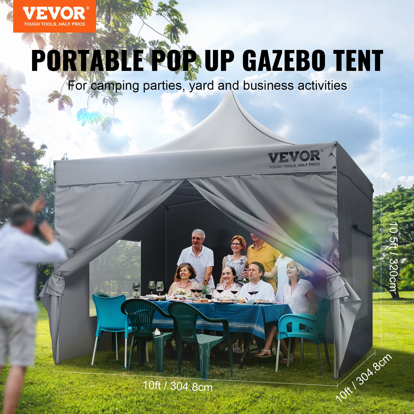 Toldo desplegable VEVOR de 10 x 10 pies con paredes laterales extraíbles, toldos instantáneos, cenador portátil y bolsa con ruedas, resistente a los rayos UV, resistente al agua, tienda de campaña cerrada para eventos al aire libre, patio, fiesta, camping